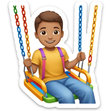 a colorful swing set with a smiling child, fun and friendly sticker