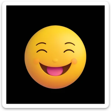 3D rendered emoji of a classic yellow smiley face, showing laughter and joy, high quality photorealistic, smooth shading, intricate details, bright colors, clean background sticker