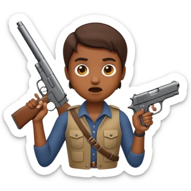 rebel emoji holding a gun, looking scared sticker