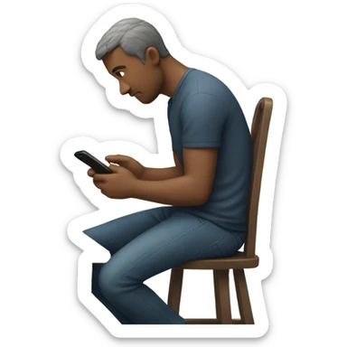 A man sitting on a table chair on his phone sticker