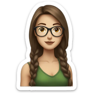 A white Girl with glasses,Brown long hair, grenn dredd sticker