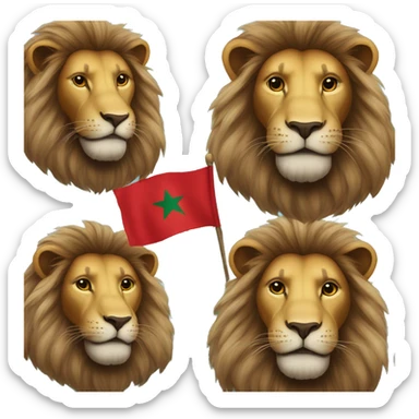 a lion who painted a flag of Morocco on his head while being happy sticker