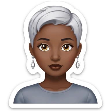 "- Nữ
- 30 tuổi
- Da đen
- Tóc ngắn, nhuộm bạc
- Đeo khuyên tai
- Slay
" sticker