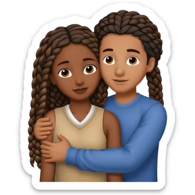 dark skin, black girl with black and brown braids, hugging her middle eastern boyfriend with wavy straight brown hair and medium to light skin sticker