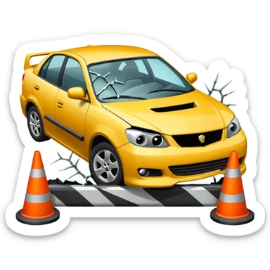 car crashed to a trafic barrier sticker