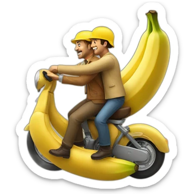 Two men riding a banana sticker