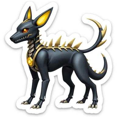 futuristic Skeleton-Cyborg-Manectric-Electrike-Houndoom-Umbreon-Marowak-Draco-Fakémon-hybrid-creature (full body), 4 legs sticker