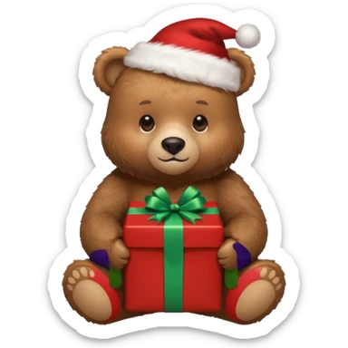 bear holding christmas gift box sticker