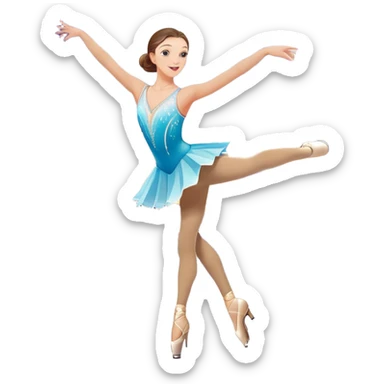 An colorful icon featuring a graceful figure skater performing a spin on the ice. The background includes a grand ice rink palace with shining spotlights and cheering spectators in the stands. Transparent background highlights the elegance and artistry of figure skating sticker