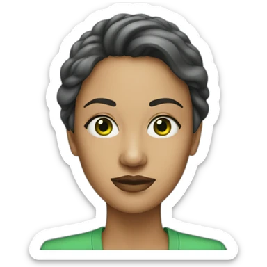 A woman with green card in a one eye sticker