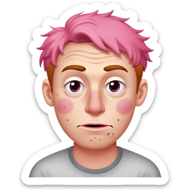 مردی که بوی چس می‌دهد با دماغی گنده صورتی پر از آکله و کک و مک چشمان نامتوازن و لب یک وری. ابروها یکی بالا و یکی پایین. با موهای تخمی sticker