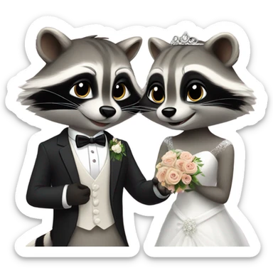 Raccoons getting married  sticker