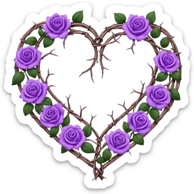 heart shape made out of barb wire vines with purple roses border with crystals hanging  sticker