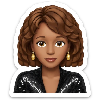 Whitney Houston with brown hair, black sequin outfit sticker