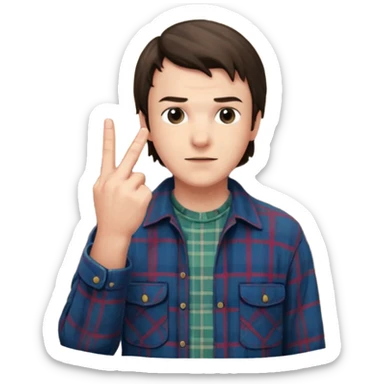 Derek from stranger things pointing the middle finger in the barn sticker