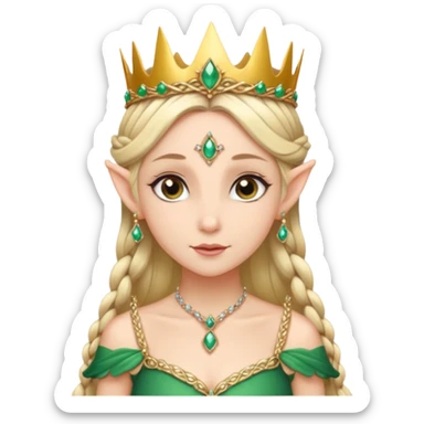 royal elf princess, elegant side braid, jeweled crown sticker