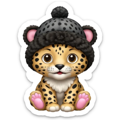 A black jaguar wearing a baby hat sticker