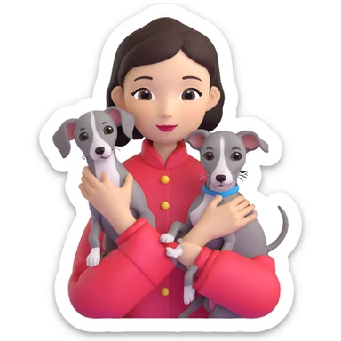 Chinese girl holding all grey Italian greyhound sticker
