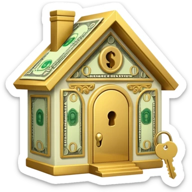 Unlocking a house made out of cash sticker