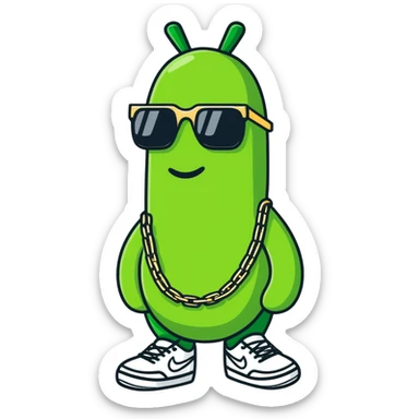 Pickle wearing a gold chain with sunglasses and nike kicks sticker