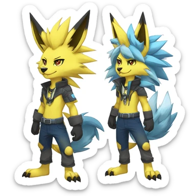 Anthro Edgy Cool Zeraora-Lombax-Werewolf-Jolteon-Pokémon-Fakémon Full Body Detailed High Quality sticker