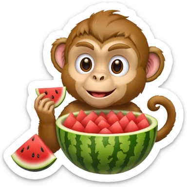 monkey eating watermelon and fried chicken in a bowl sticker