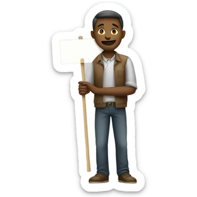 man standing holding placard on stick sticker