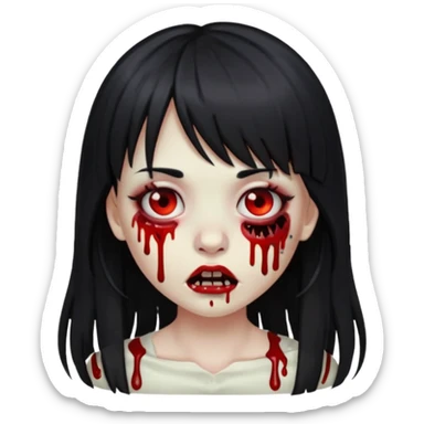 emoji de zumbi garota com franja piercing no nariz e sangue com o fundo preto cabelo grande e preto sticker