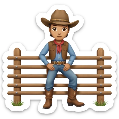 A calm cowboy leaning on a fence, dusty boots, hat tipped forward.
 sticker