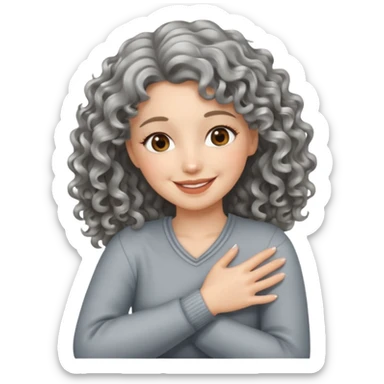 silver, wavy/curly hair smiling lady giving hug sticker