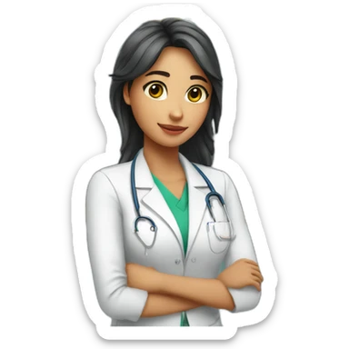 Chica joven con pelo largo trabajando en una farmacia sticker