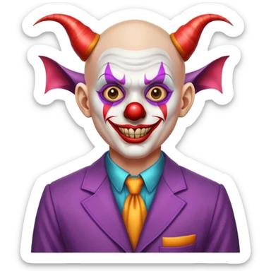 demonic clown wearing a leisure suit, bald with different horn styles sticker