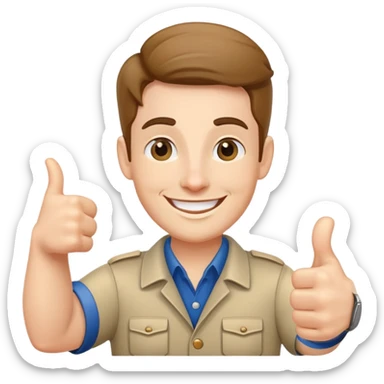 Tour guide with thumbs up indicating available tour sticker