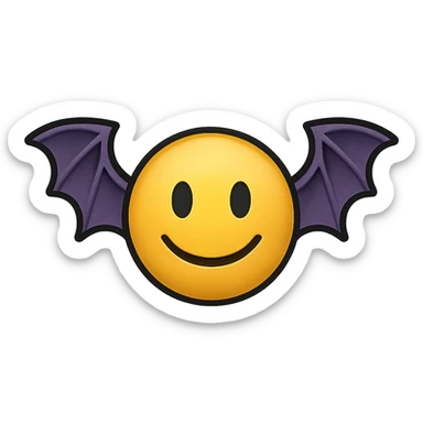 yellow face with purple bat wings, digital illustration sticker