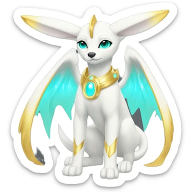Shiny White Angelic Electric Albino Umbreon. cyan eyes and cyan markings. Golden Anubis-rings. full body sticker