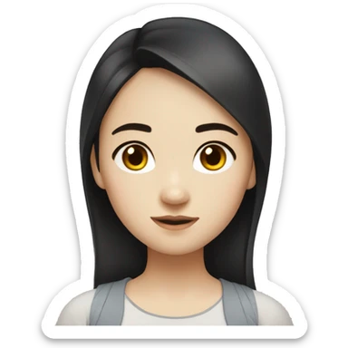 girl with pale skin (asian mix indonesia) with dark brown eyes, dark brown slightly curled at the bottom black hair, sticker