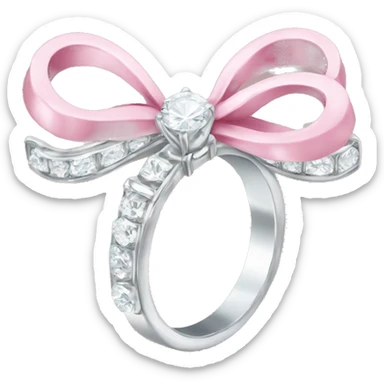 Silver diamond ring with a bow in light pink sticker