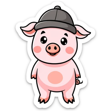 pig wearing a hut sticker