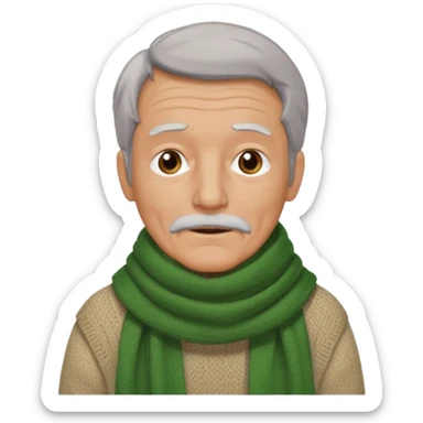 old man with big green scarf and layered sweater sticker