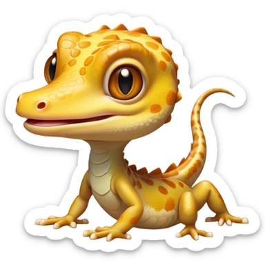Cinematic Comical Gecko Portrait Emoji, Head tilted dramatically with an exaggeratedly shocked expression, featuring a compact, agile body with wide, comically expressive eyes and a quirky pattern of scales, Simplified yet hilariously expressive features, highly detailed, glowing with a slightly sassy tropical glow, high shine, dramatic yet playful, stylized with an air of quirky reptilian mischief, soft glowing outline, capturing the essence of a meme-worthy gecko that seems ready to scamper its way into viral fame! sticker