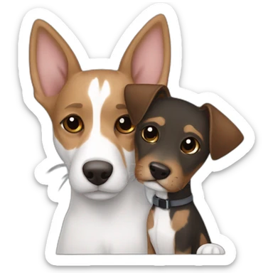 Black tabby cat feline and brown Jack Russell dog hugging sticker