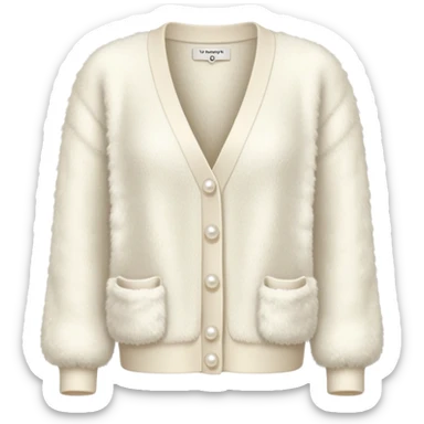 Realistic fluffy ivory cardigan with pearl buttons sticker