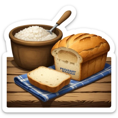  salt cellar and a loaf of peasant bread - still life composition sticker