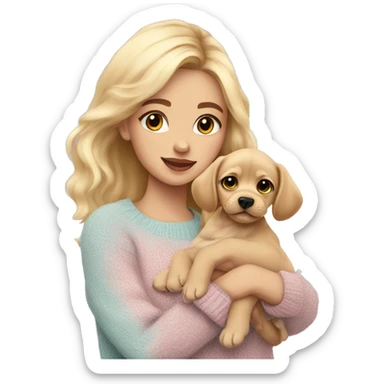 Pretty girl blonde hair pastel sweater light skin holding puppy sticker