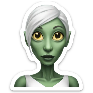  a Reptilian alien woman, in white dress, in front of the house sticker