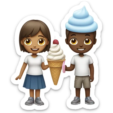 Girl and a boy having icecream both white sticker