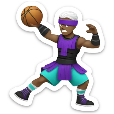 White color skin Gladiator playing basketball wearing black Aqua purple sticker