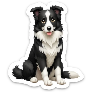 cinematic-[border collie dog]-realistic-full-body-sitting-emoji,-tail-resting-loosely-beside-its-paws,-head-tilted-dramatically,-scruffy-[black and white]-fur,-simplified-yet-realistic-focused-features,-highly-detailed,-glowing-with-an-almost-sarcastic-glow sticker