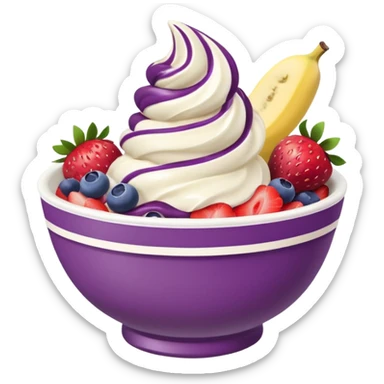 acai soft serve in a bowl with fruit sticker
