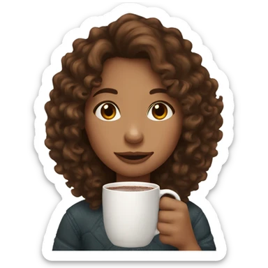 Girl with brown curly hair drinking hot chocolate  sticker